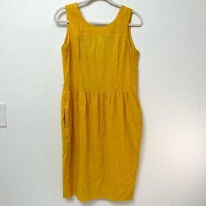 Grasmere Yellow Smock Sleeveless Midi Dress Button Down Back